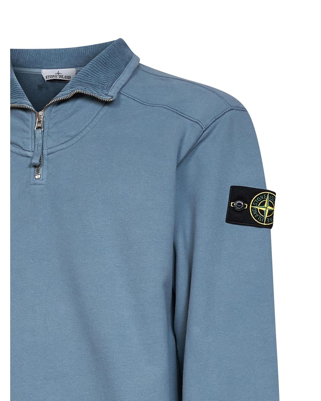 Stone Island Blue Steel Brushed Organic Cotton Half-Zip Sweatshirt for men