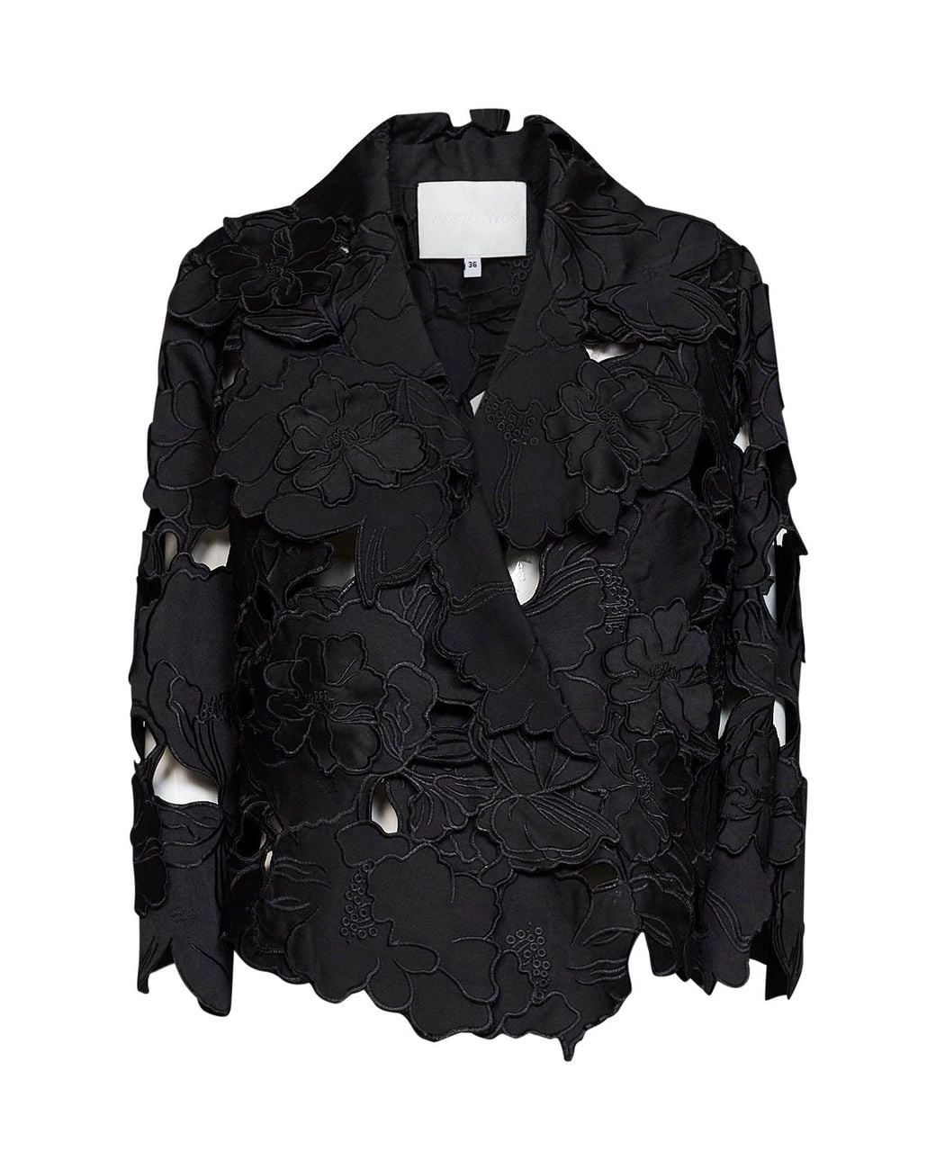 Costarellos Black Floral-Cut Embroidery Satin Tesha Blazer