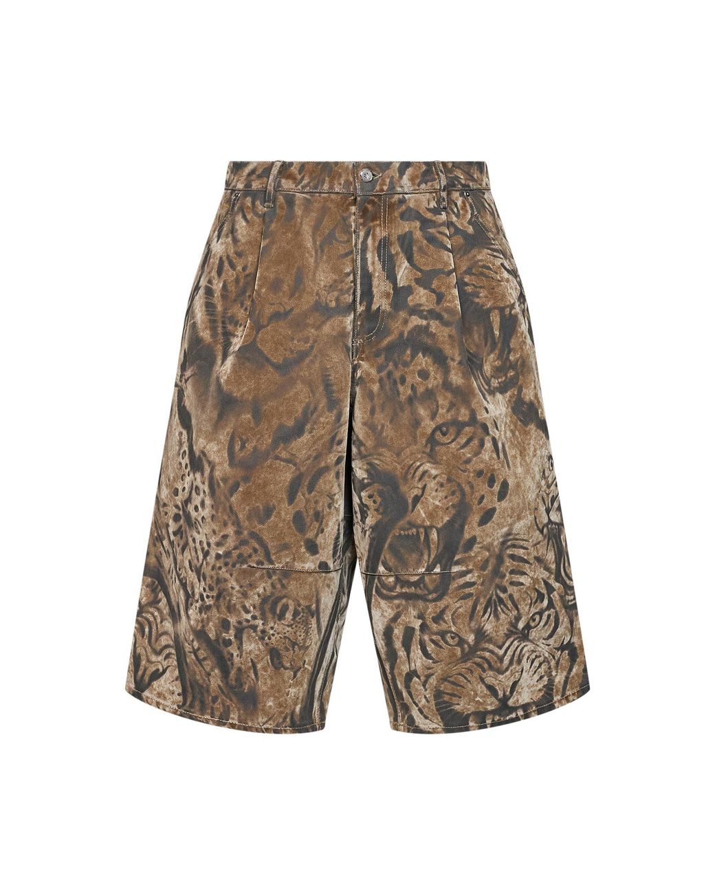 PDF White Tiger-Print Cotton Denim Slouchy Bermuda Shorts for men