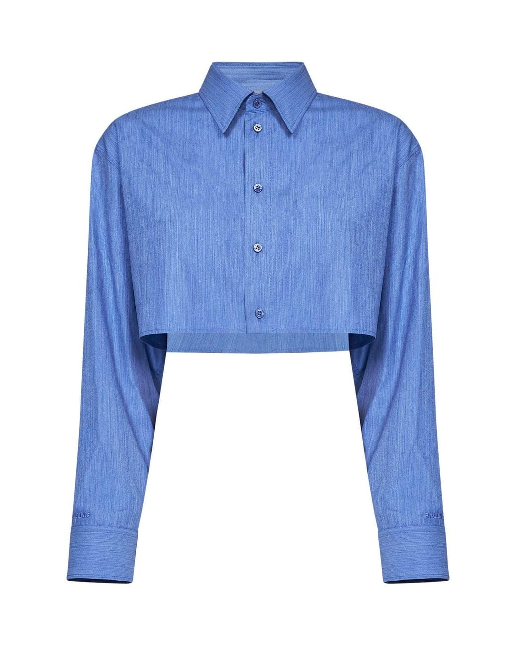 Balenciaga Blue Fluid Heather Wool-Silk Blend Cropped Shirt