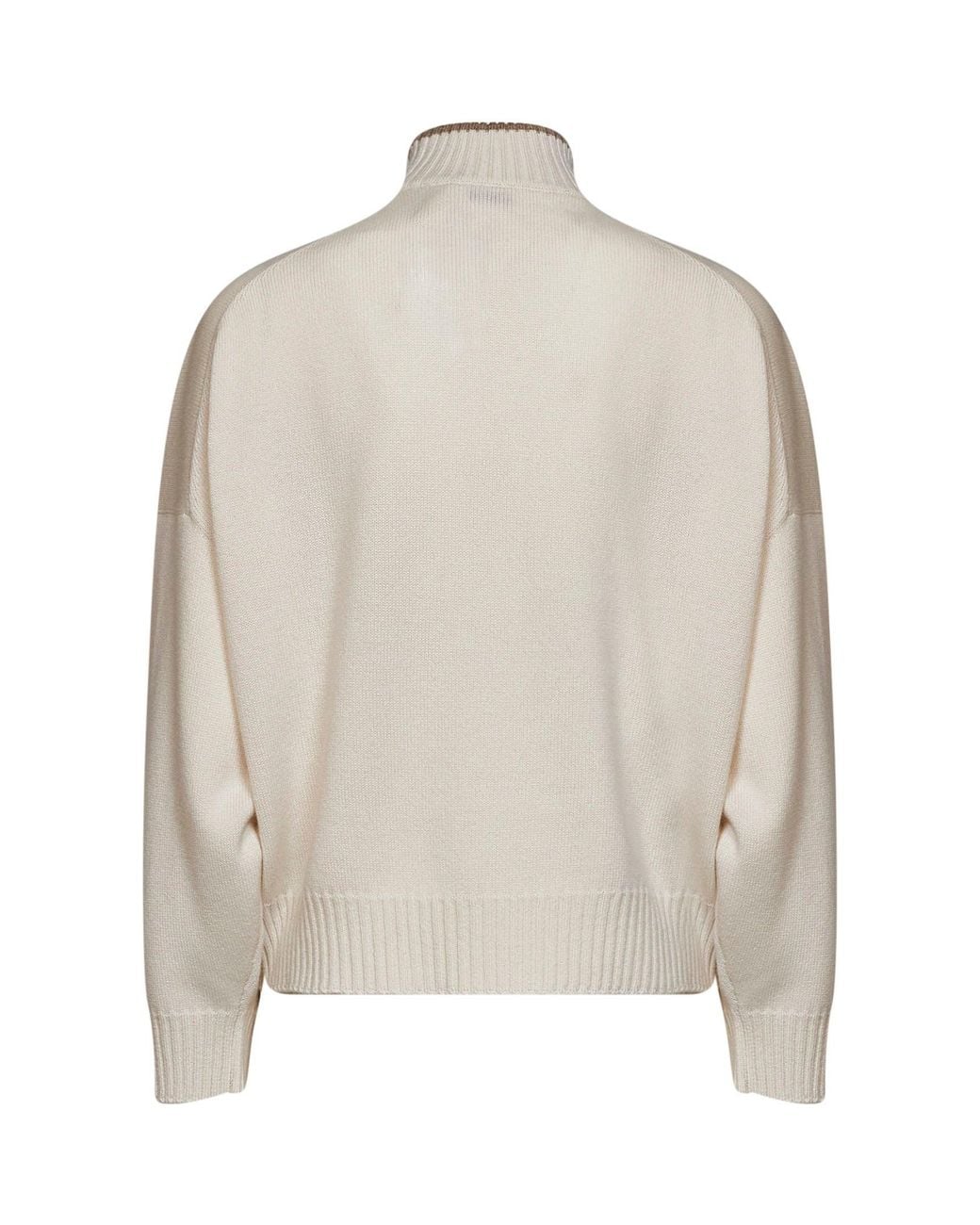 Brunello Cucinelli White Ivory Cashmere Embroidered Sweater