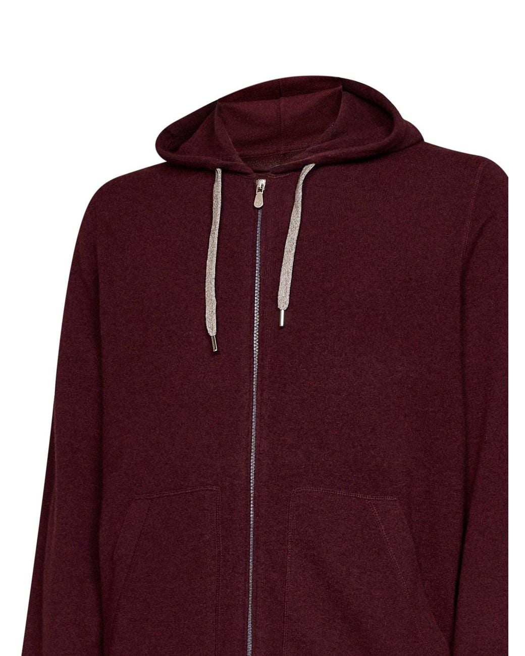 Brunello Cucinelli Red Burgundy Cashmere Knit Zip-Up Hoodie for men