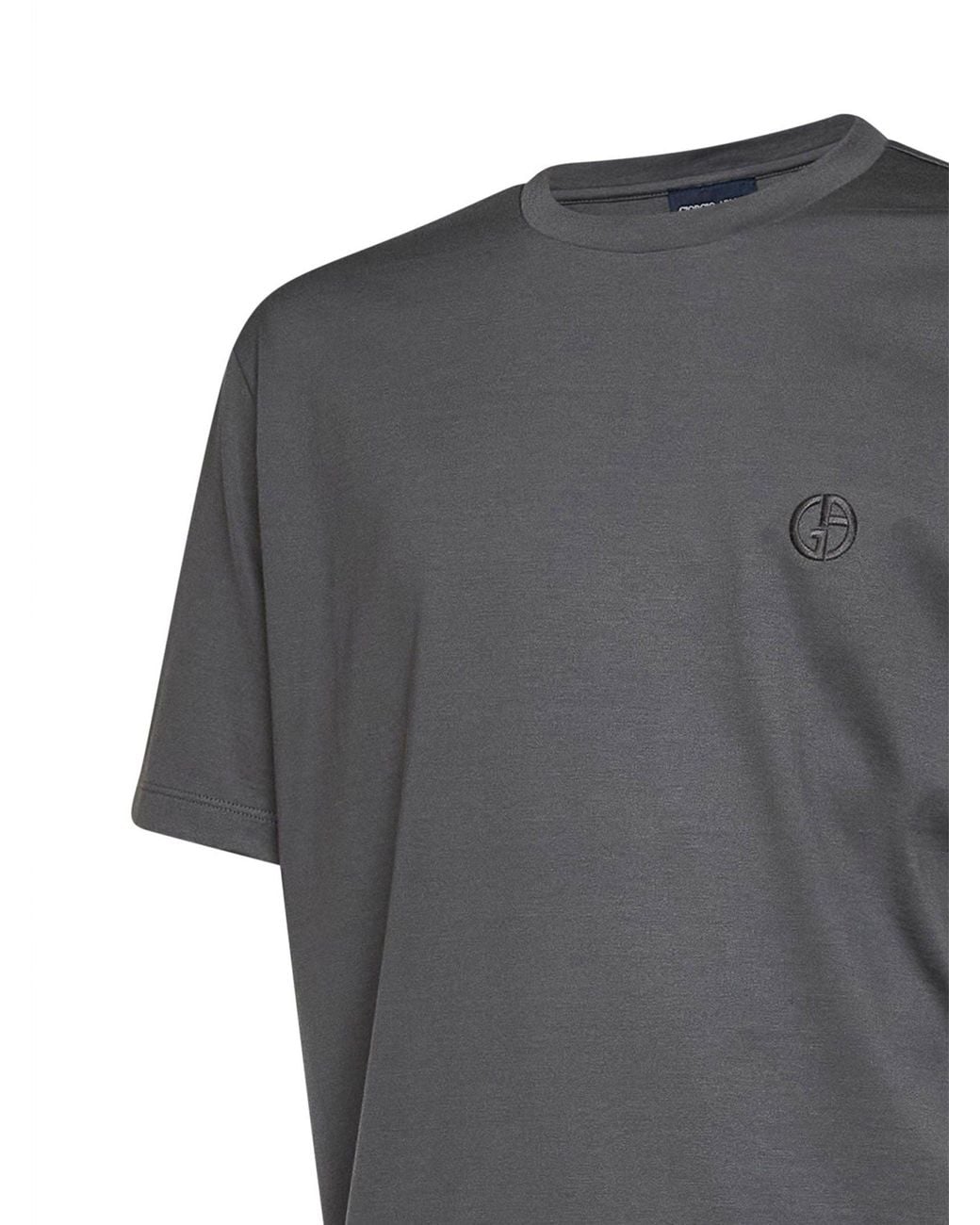 Giorgio Armani Gray Cotton Jersey Crewneck Embroidered Logo T-Shirt for men