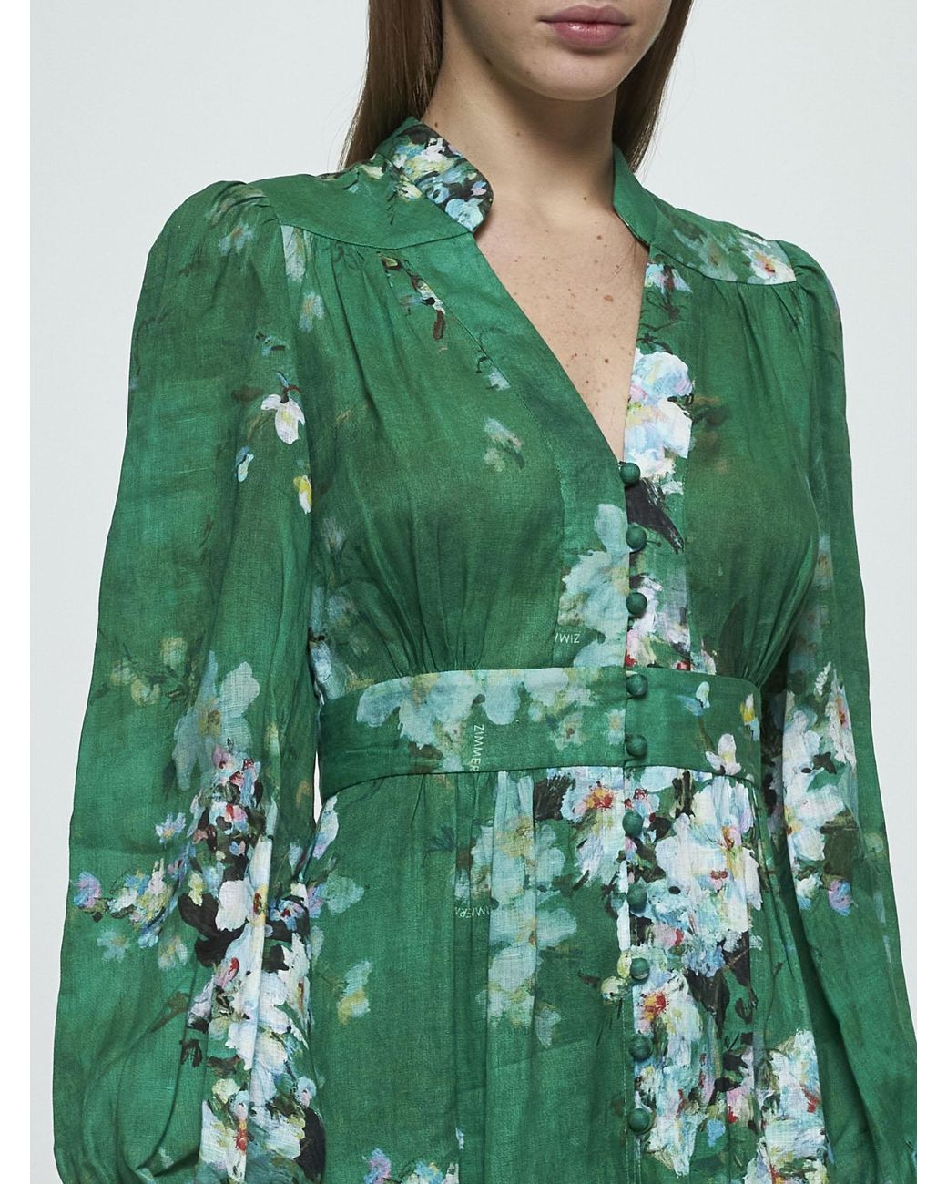 Zimmermann Linen Everley Midi Dress in Green | Lyst