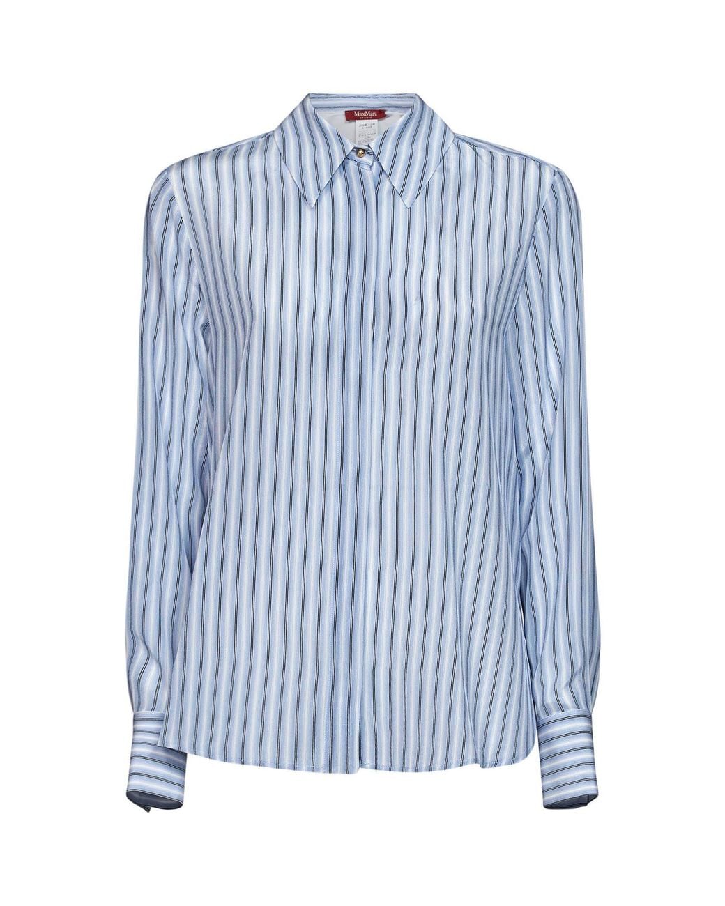 Max Mara Blue Light Crêpe De Chine Mstflirt Striped Shirt