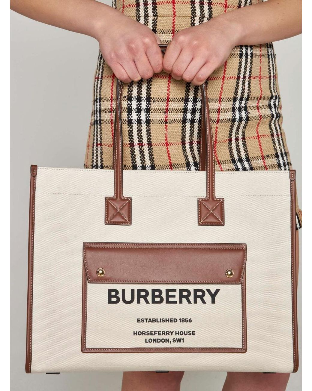 medium two tone canvas and leather freya tote