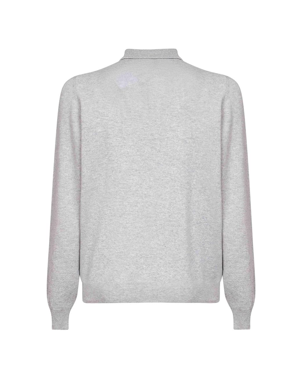 D 40 Gray Wool Blend Knit Long-Sleeved Polo Shirt for men