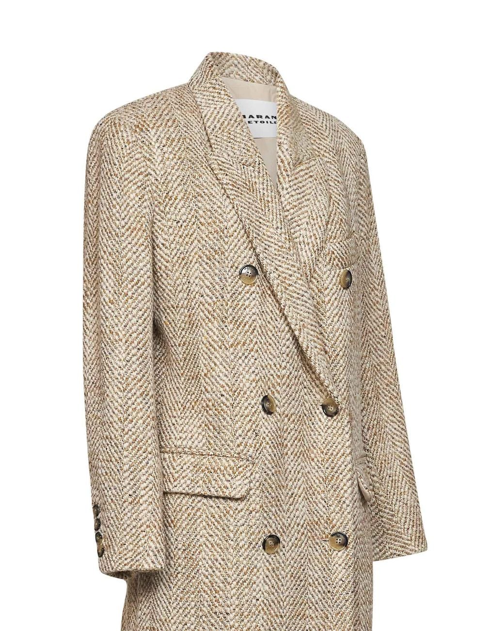 Isabel Marant Natural Herringbone Wool Blend Pilda Double-Breasted Coat