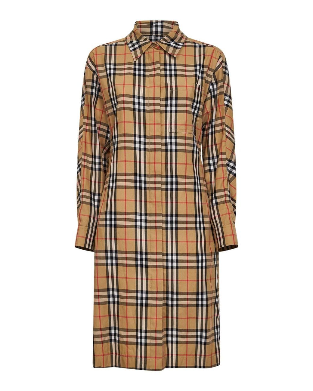 Burberry Natural Sand Check Cotton Midi Shirt Dress