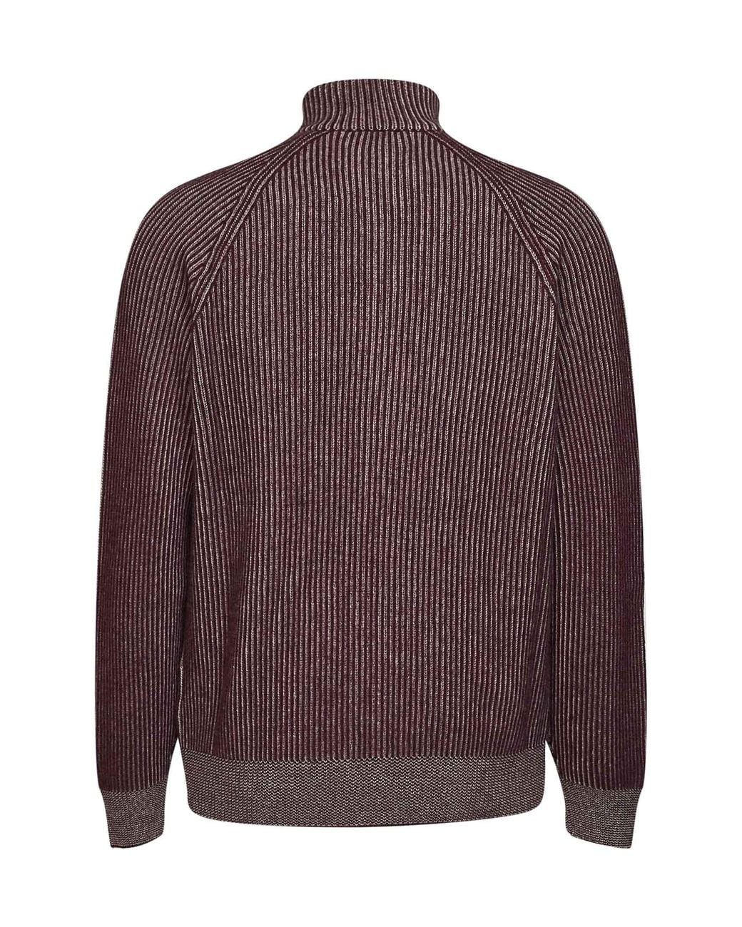 Brunello Cucinelli Brown Burgundy Cashmere Mouliné Knit Zip-Up Cardigan for men