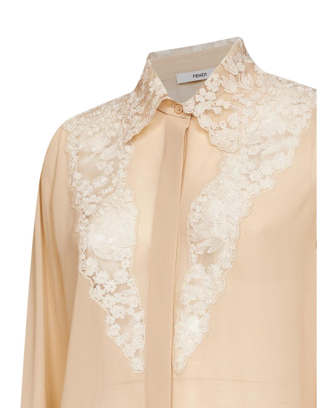 Fendi Natural Parchment Georgette Shirt With Lace Inserts