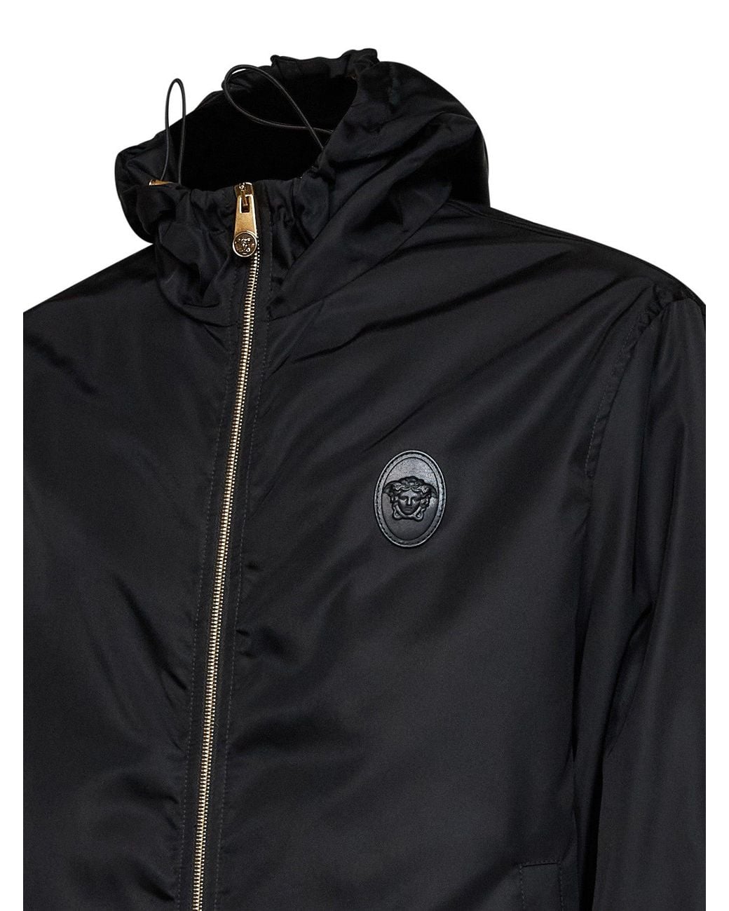 Versace Black Technical Twill Hooded Blouson With Medusa Patch for men