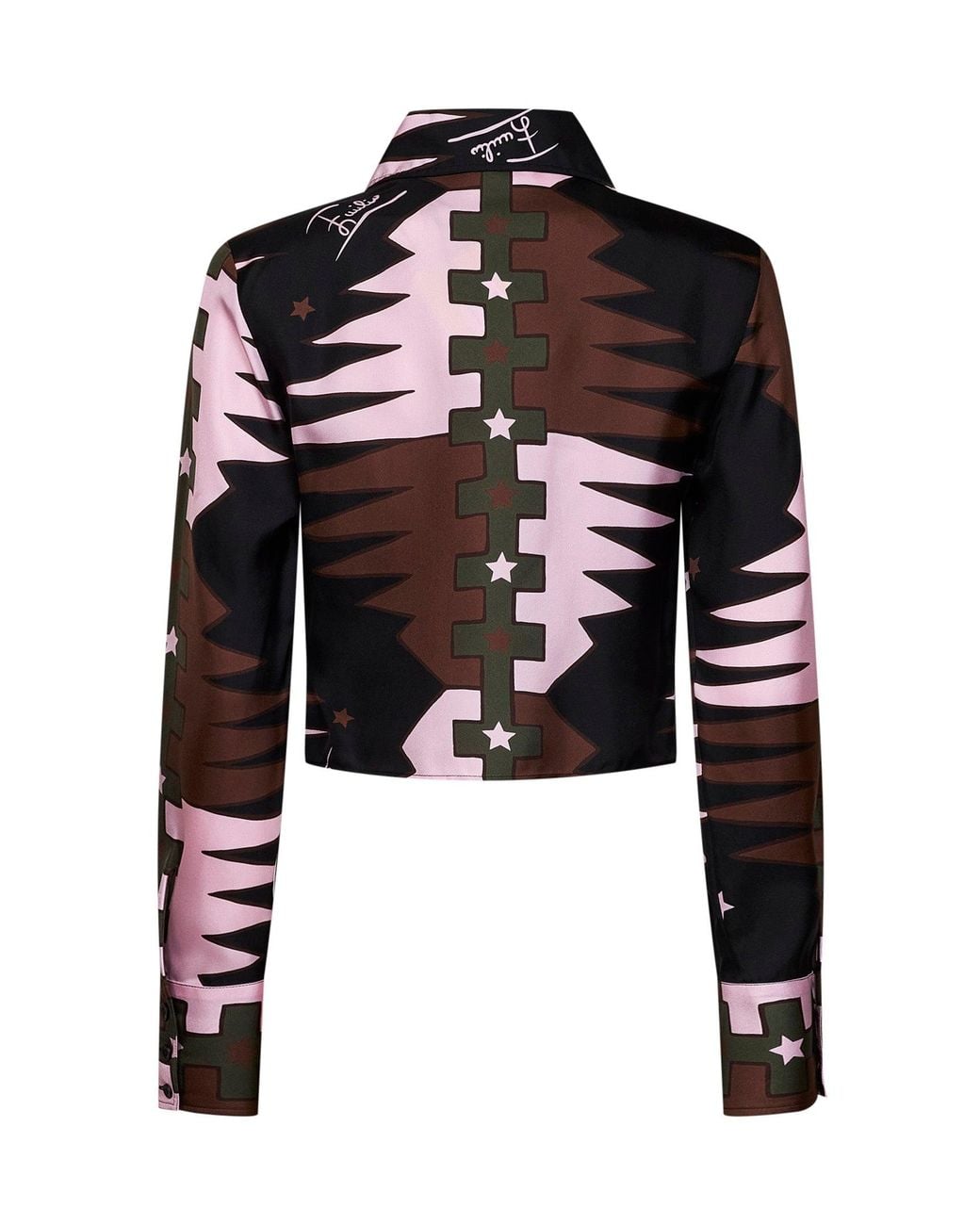 Emilio Pucci Black Khaki And Valdimontone-Print Silk Twill Cropped Shirt