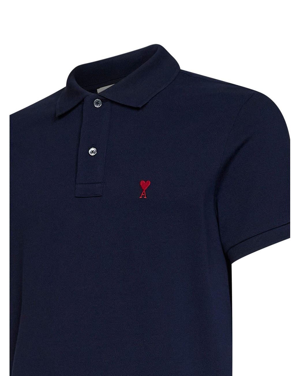 AMI Blue Midnight Cotton Piqué Ami De Cœur Polo Shirt for men
