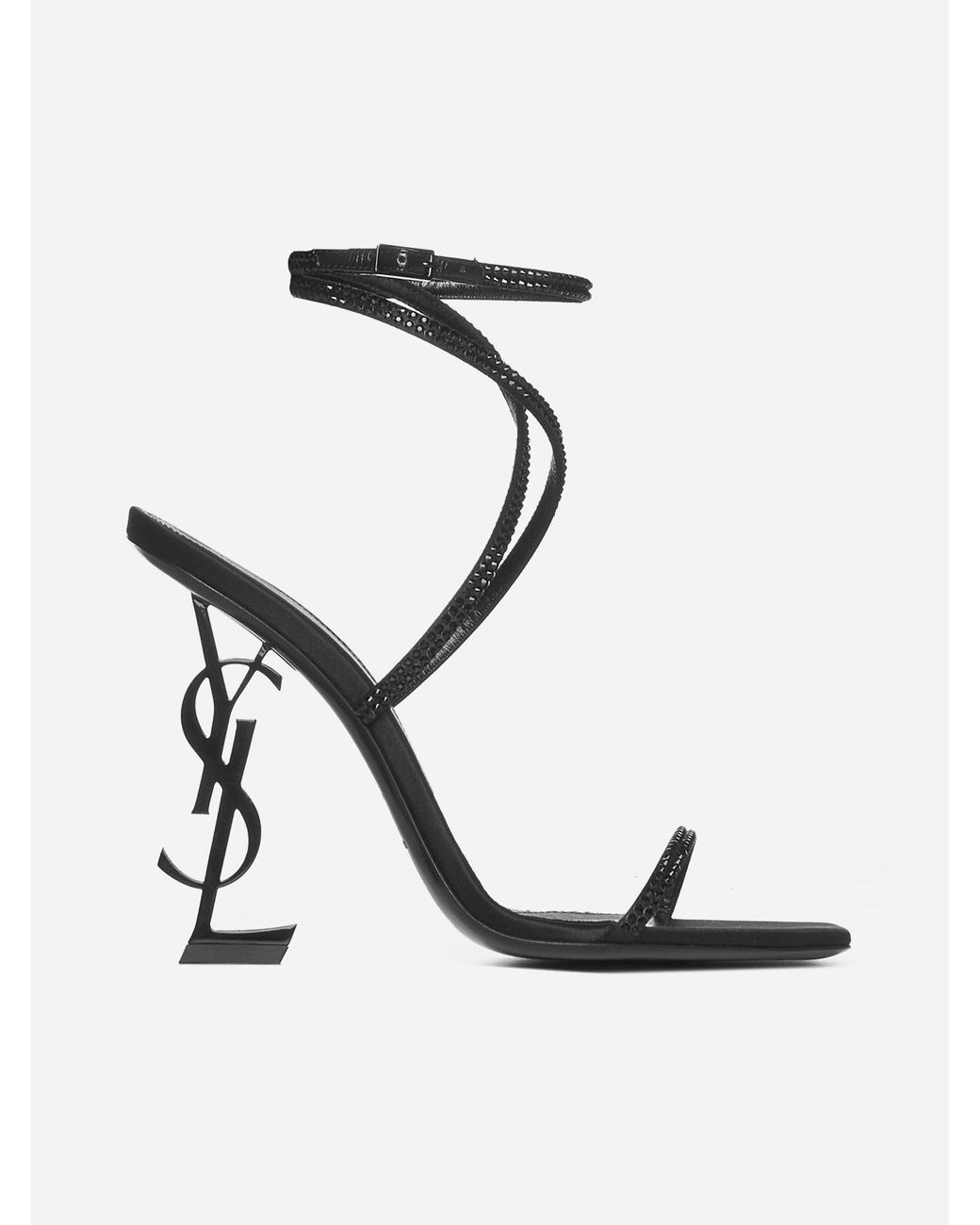 Saint Laurent Opyum Crystals Leather Sandals in Black | Lyst