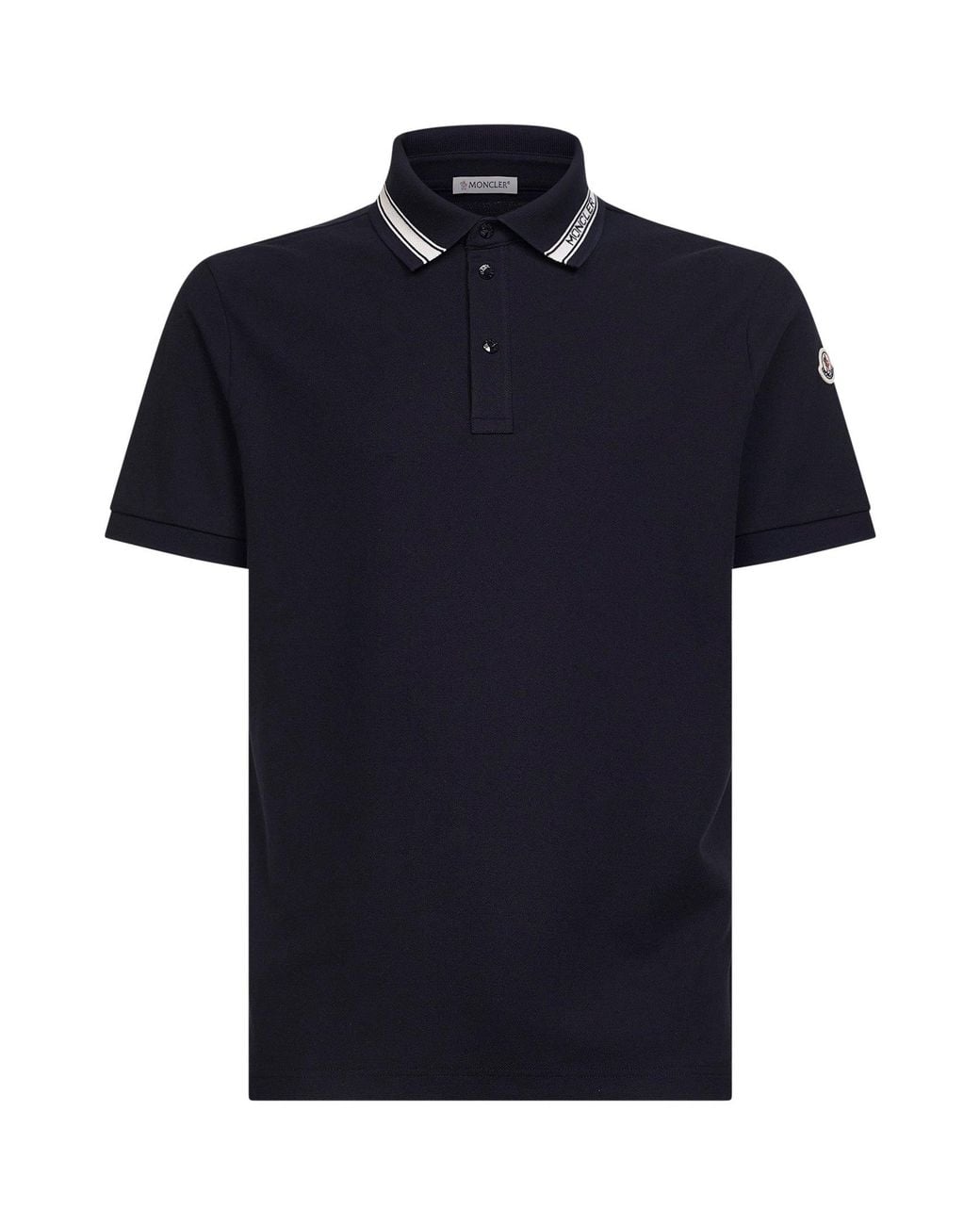 Moncler Blue Cotton Pique Polo Shirt With Logo Detail for men