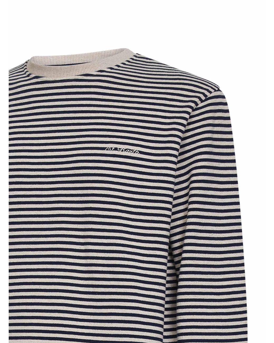 Mc2 Saint Barth White And Cream Striped Cotton And Linen Ponza Sweatshirt for men