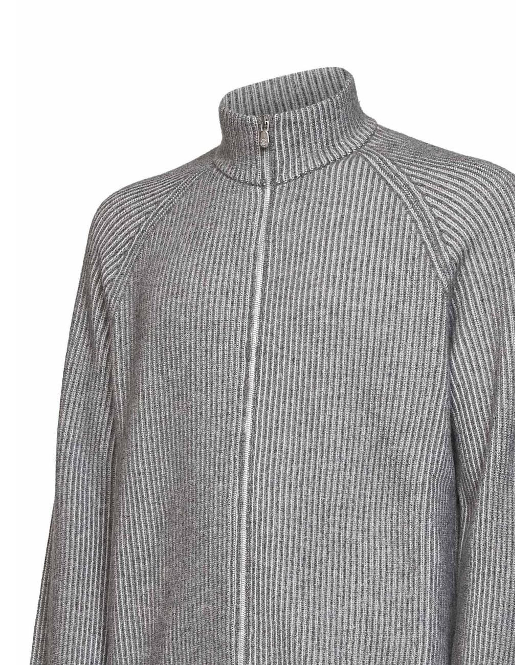 Brunello Cucinelli Gray Medium Cashmere Mouliné Knit Zip-Up Cardigan for men