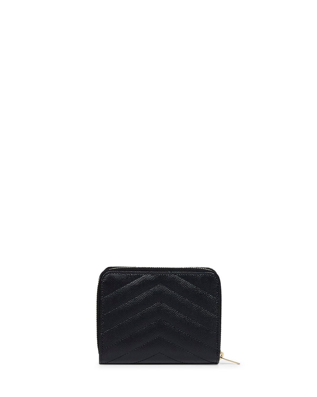 Saint Laurent Black Leather Cassandre Compact Zip Around Wallet