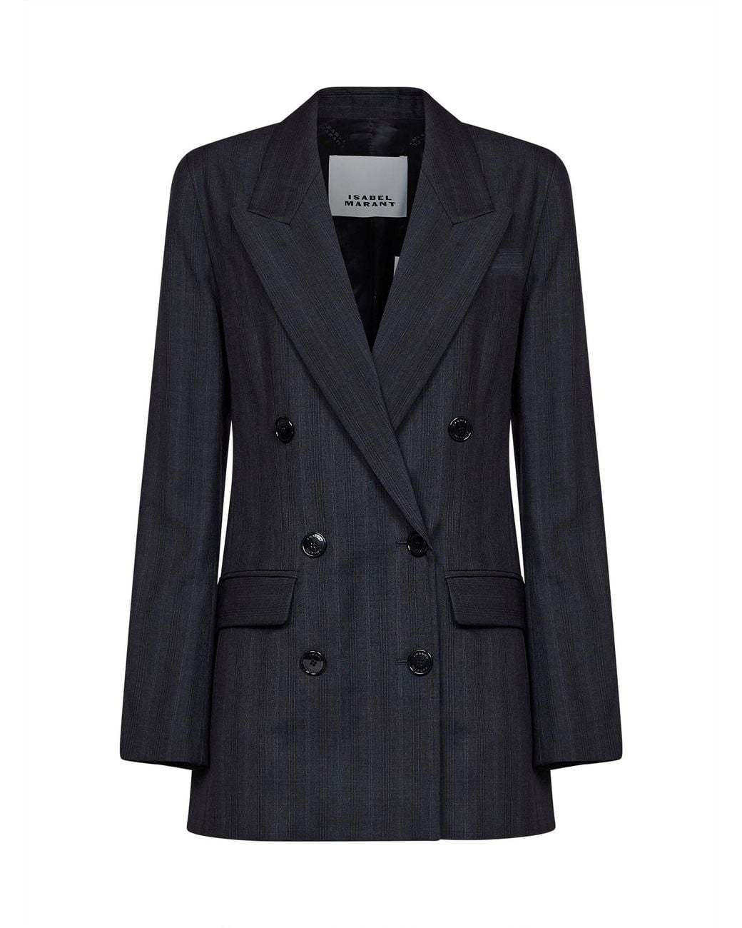 Isabel Marant Blue Marant Etoile Dark Anthracite Check Stretch Wool Jevima Double-Breasted Blazer