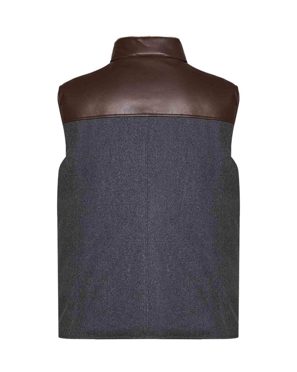 Brunello Cucinelli Brown Mid Wool Flannel Paneled Sleeveless Down Vest for men