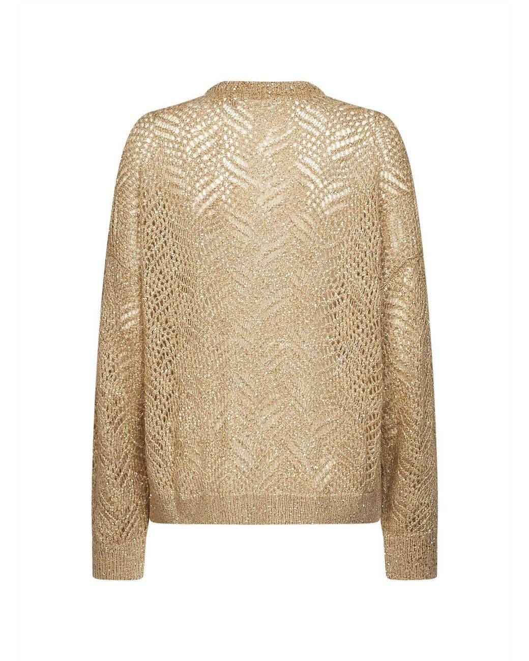 Brunello Cucinelli Natural Dazzling Abstract Leaf Sweater