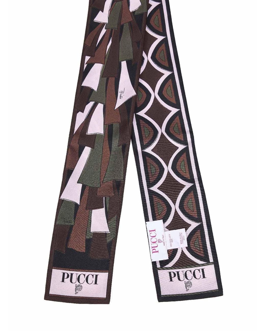 Emilio Pucci White Khaki And Baiadera Mix-Prints Silk Twill Bandeau Scarf