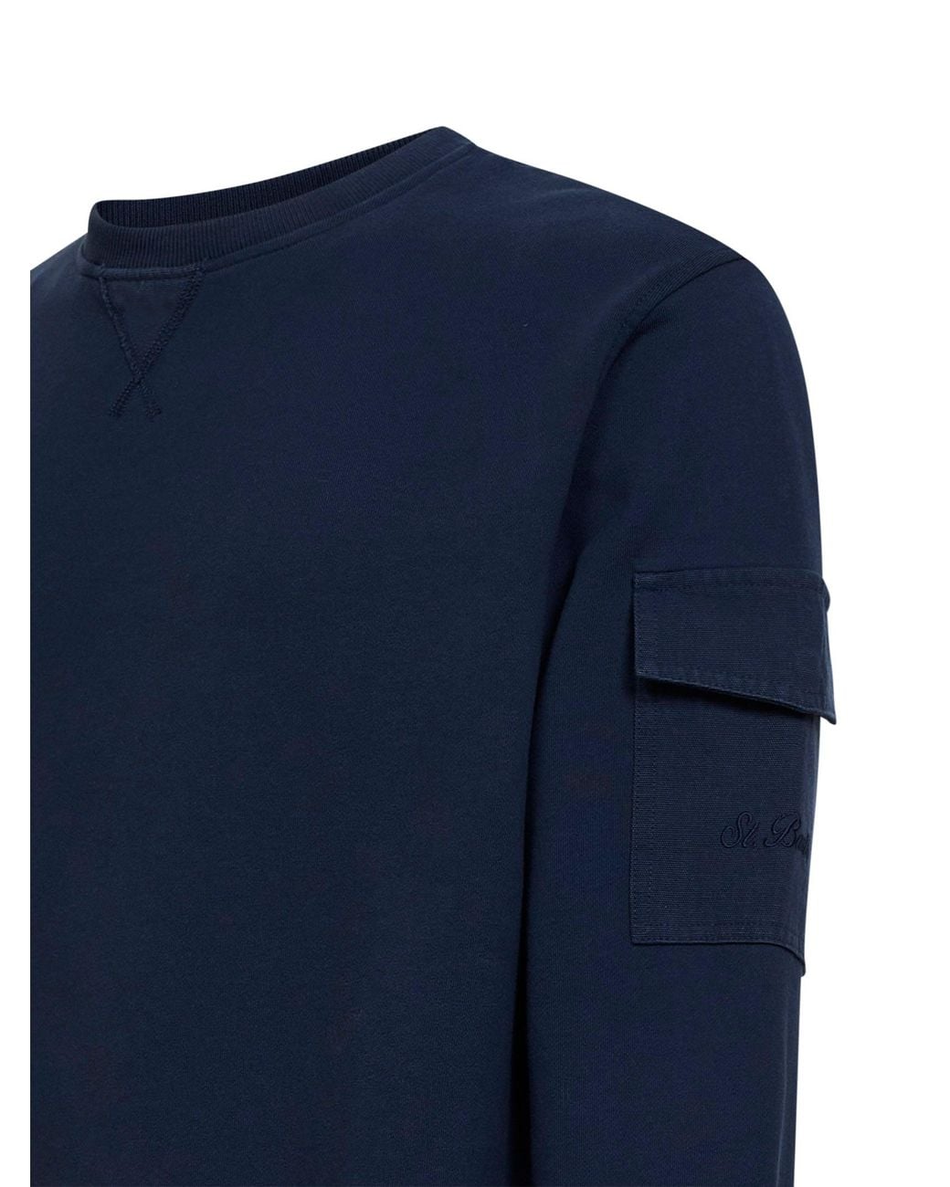 Mc2 Saint Barth Blue Cotton Fleece Chester Sweatshirt With Patch Pocket for men