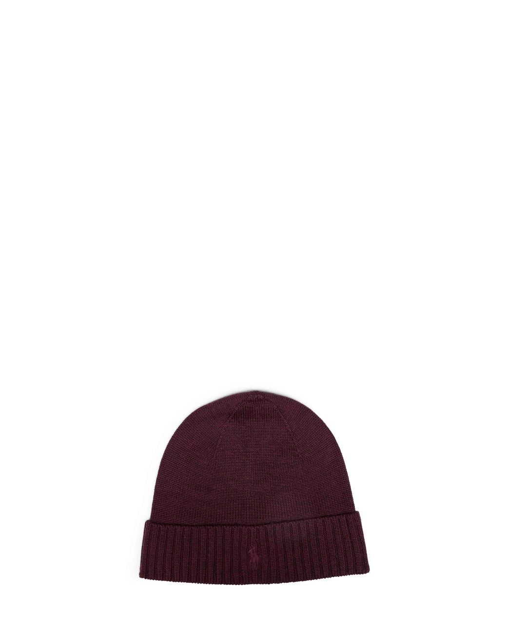 Polo Ralph Lauren Purple Merlot Wine Wool Knit Beanie With Pony Embroidery for men