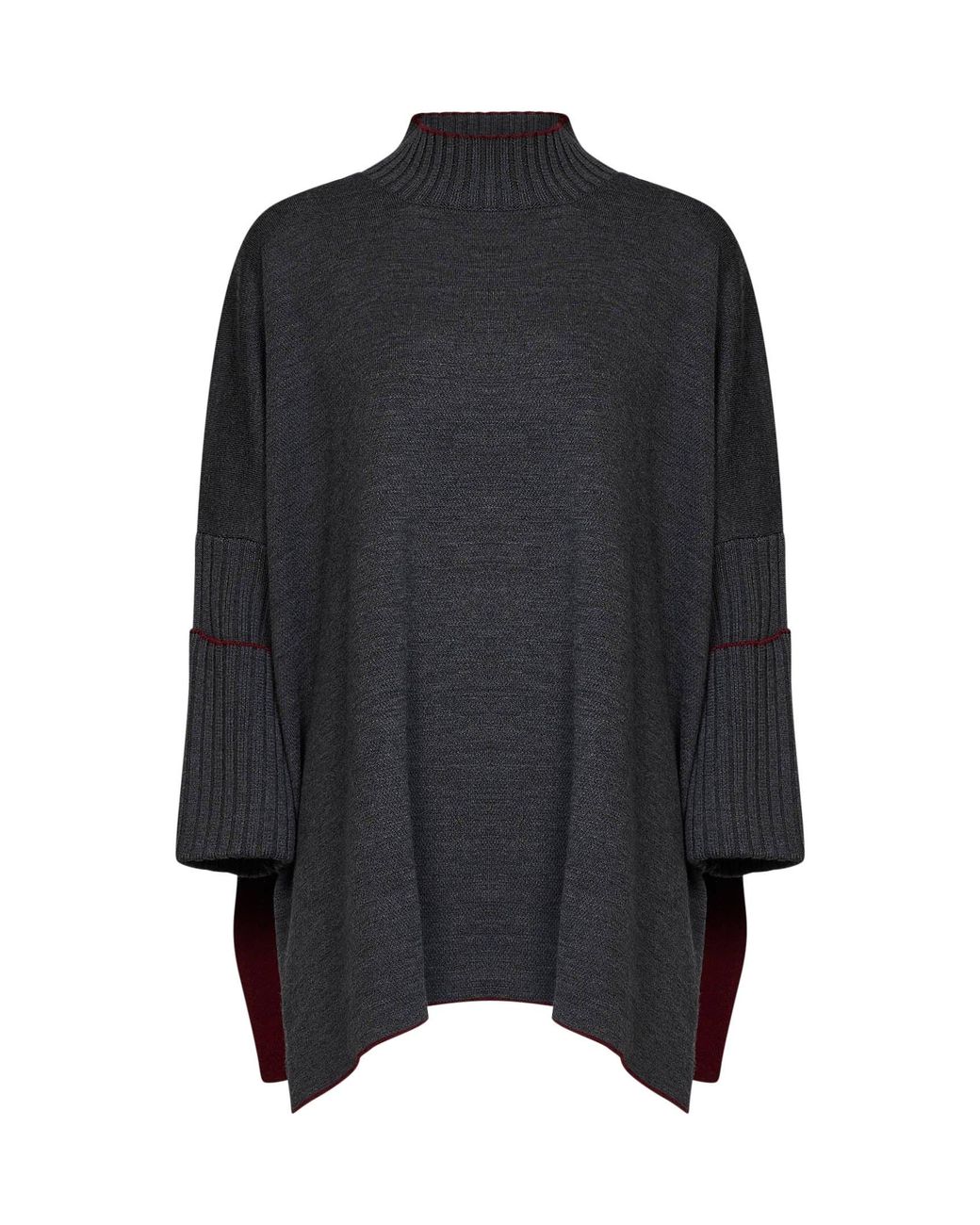 Herno Black Virgin Wool Knit Poncho-Style Top