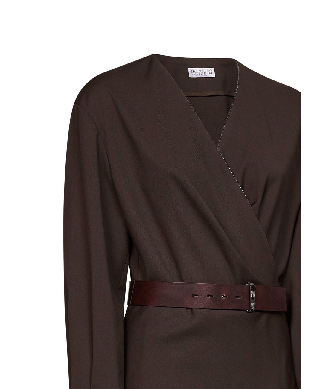 Brunello Cucinelli Brown Dark Chocolate Stretch Canvas Belted Midi Dress