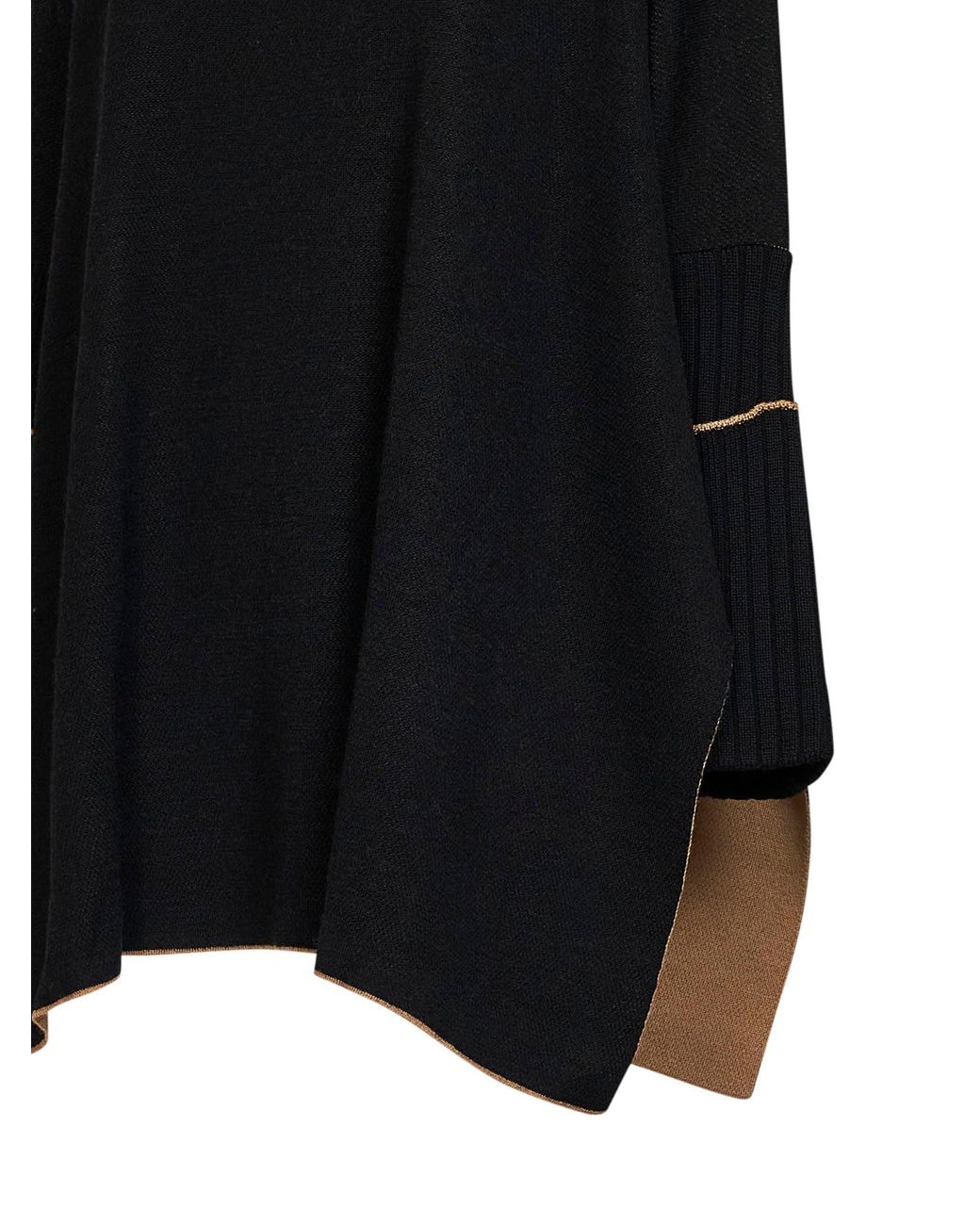 Herno Black Virgin Wool Knit Poncho-Style Sweater