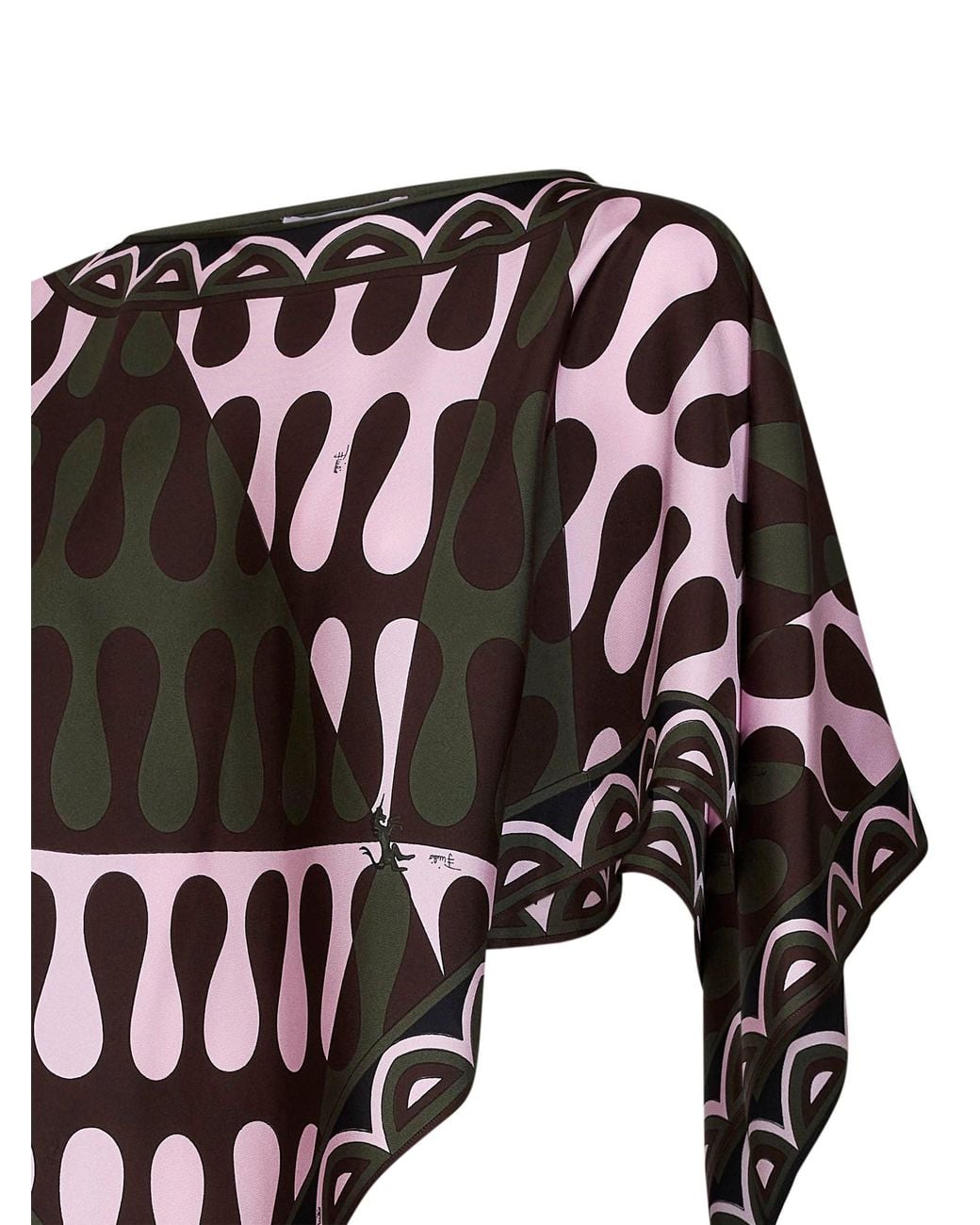 Emilio Pucci Black Khaki And Leocorno-Print Silk Twill Kaftan Top