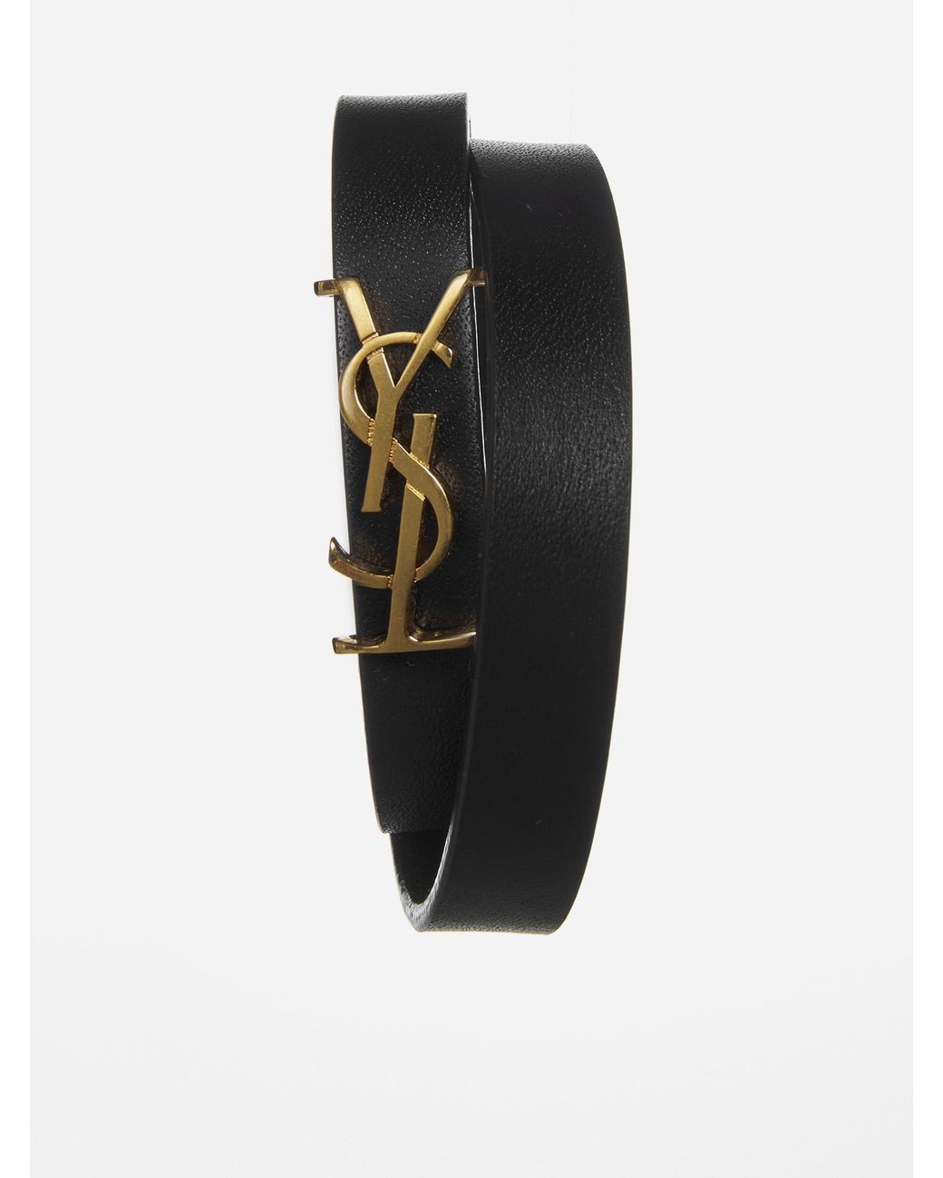 Saint Laurent Opyum Ysl Logo Leather Bracelet in Black | Lyst