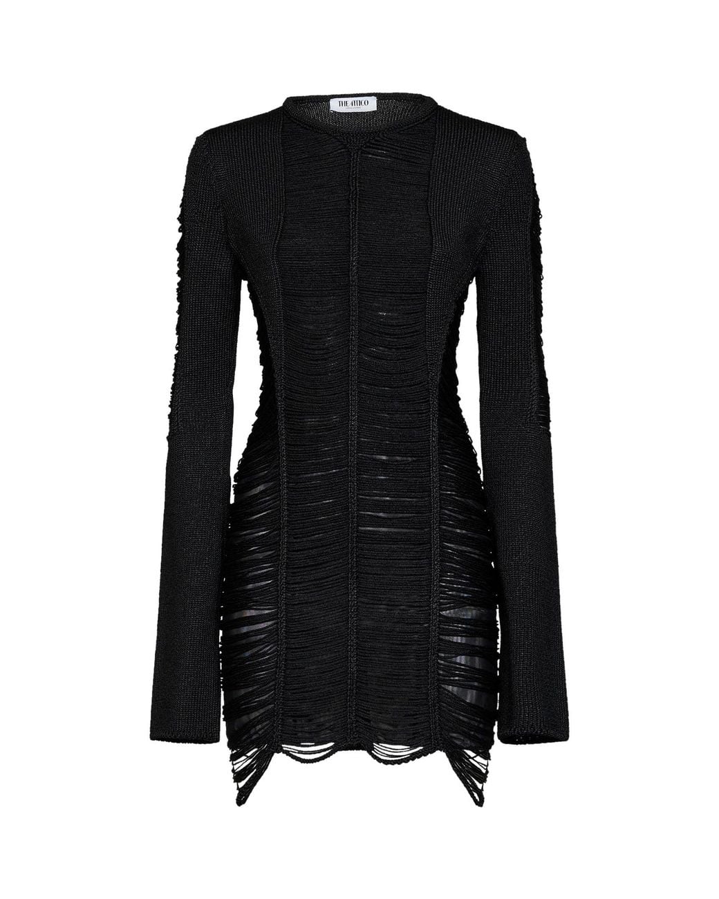 The Attico Black Fringed Viscose Knit Mini Dress