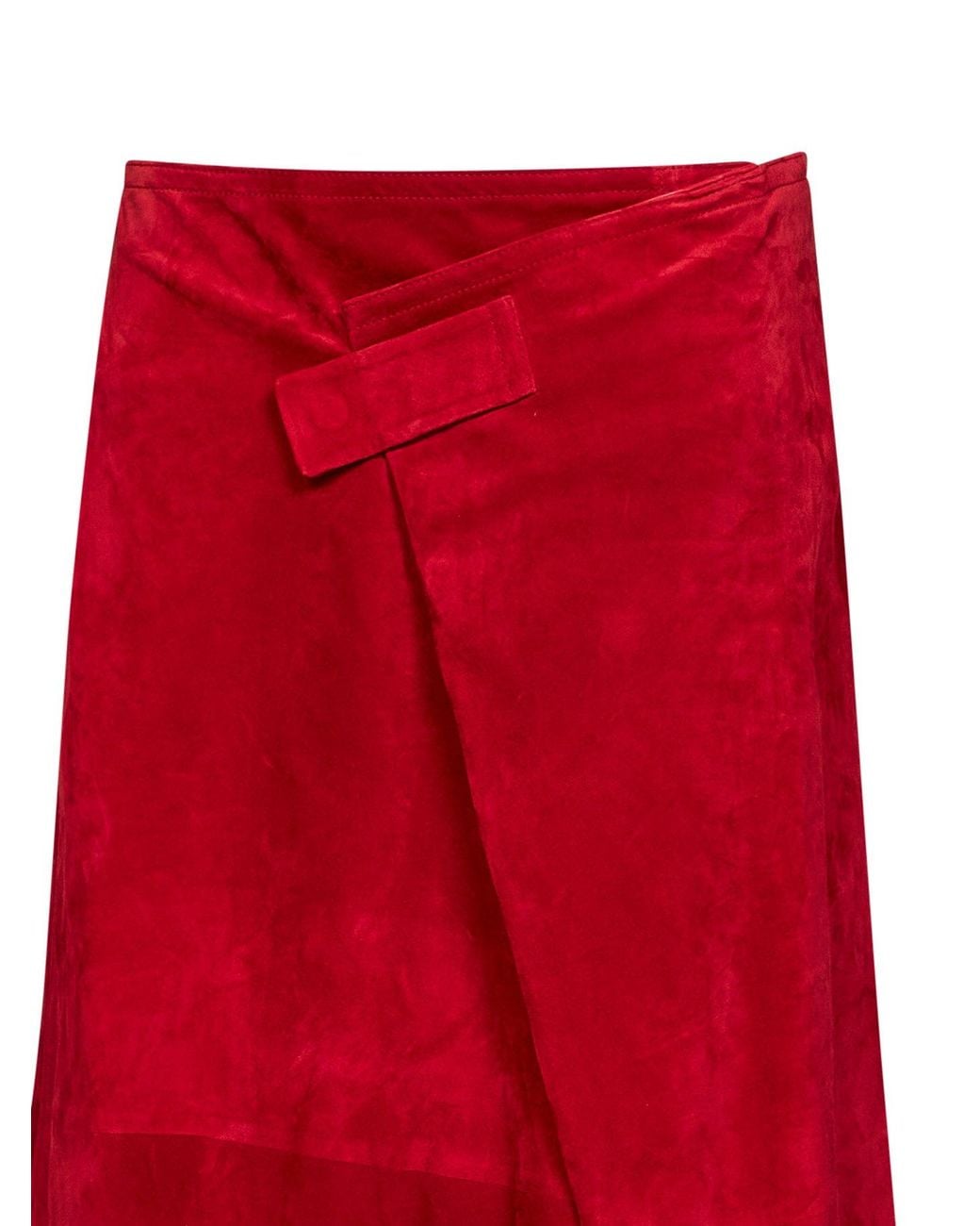 Bottega Veneta Red Suede Wrap Midi Skirt