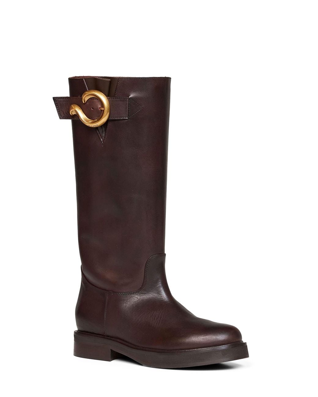 Etro Brown Leather High Boots With Paisley Buckle