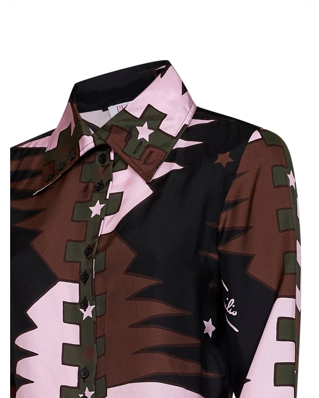 Emilio Pucci Black Khaki And Valdimontone-Print Silk Twill Cropped Shirt