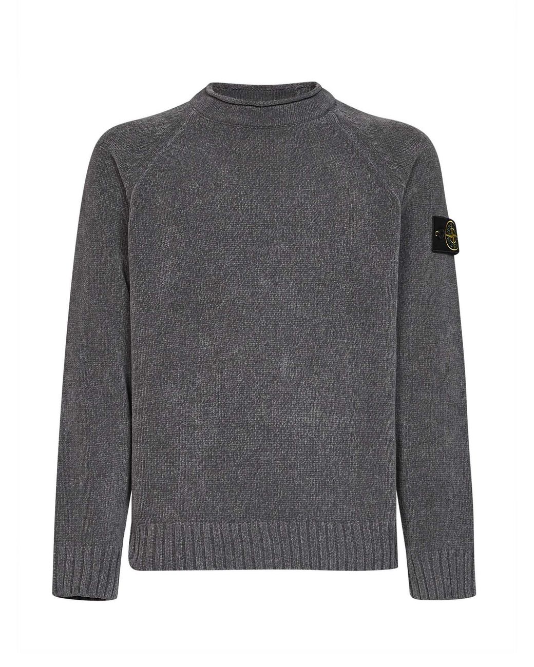 Stone Island Gray Mélange Cotton Chenille Crewneck Sweater for men