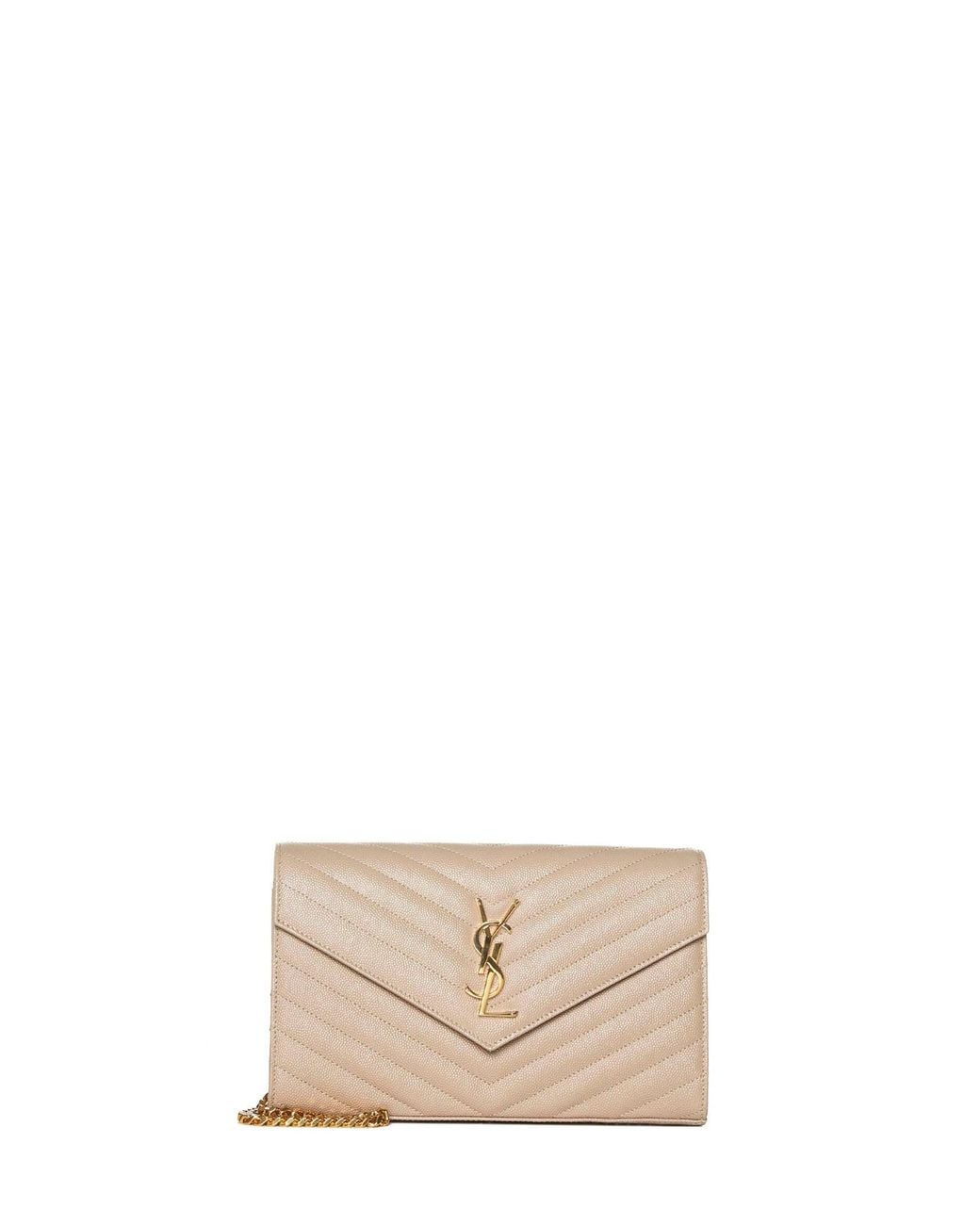Saint Laurent Natural Quilted Leather Clutch With Ysl Logo