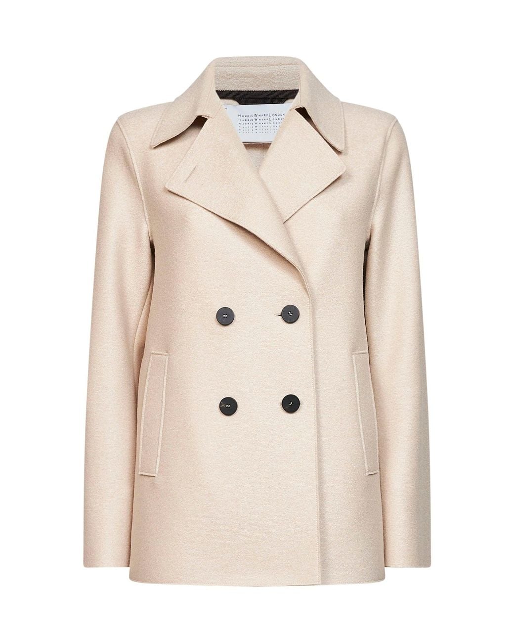 Harris Wharf London Natural Almond Felted Wool Double-Breasted Peacoat