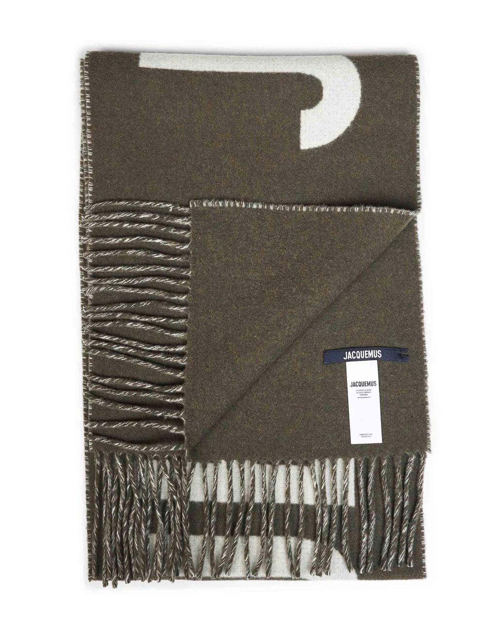 Jacquemus Green Khaki Wool The Fringe Logo Scarf<Br for men