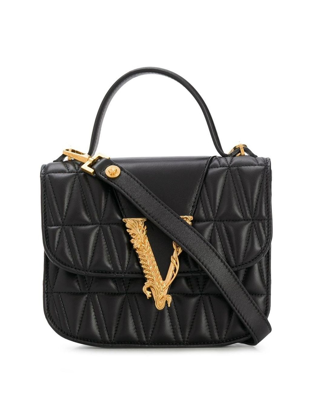 Versace Virtus Quilted Leather Top Handle Bag in Black Lyst