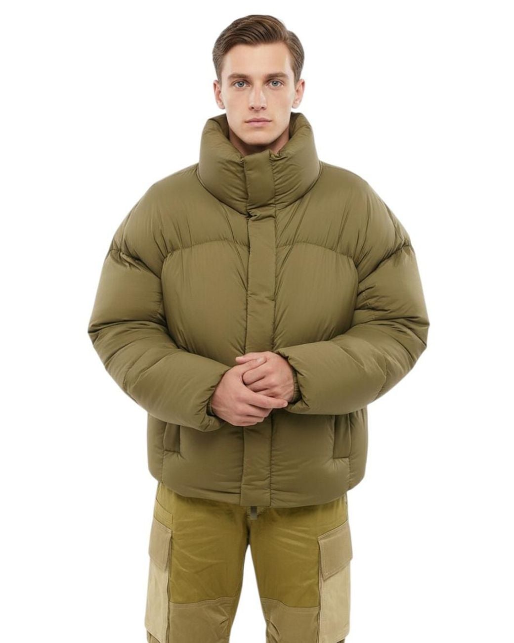 Bacon Green Quilted Turtle Neck Jacket for men