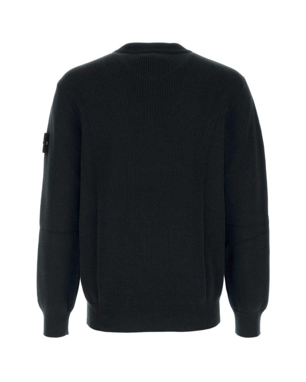 Stone Island Blue Knitted Crew Neck Sweater for men