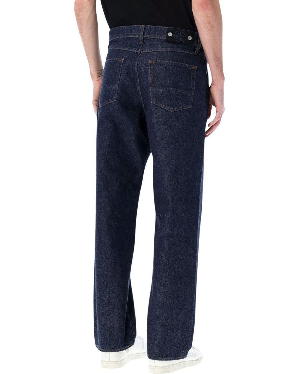 Stone Island Blue Loose Mid Rise Jeans for men