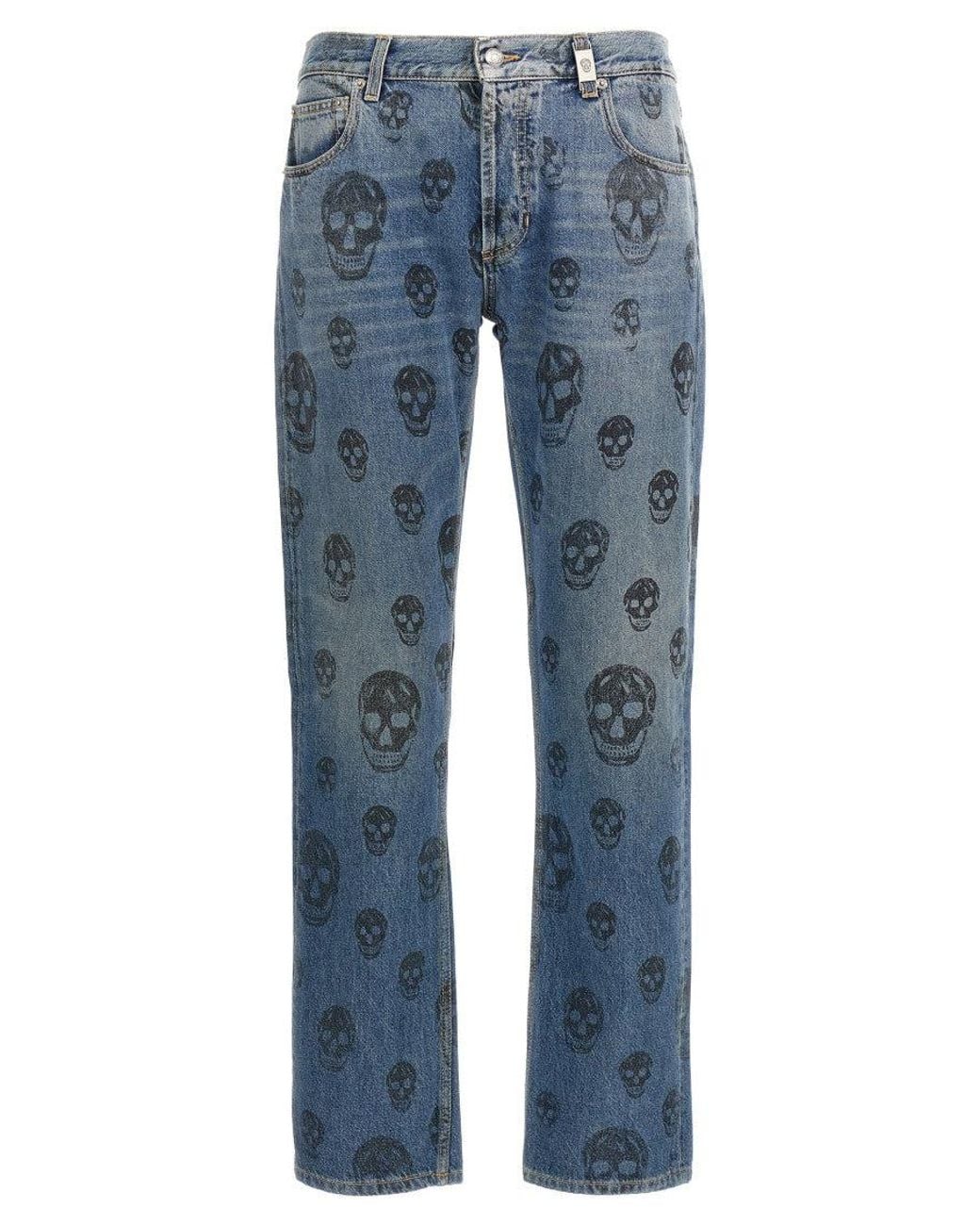 McQueen Blue Skull Print Jeans for men