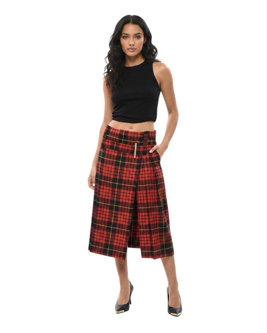 McQueen Red Checks Midi Skirt