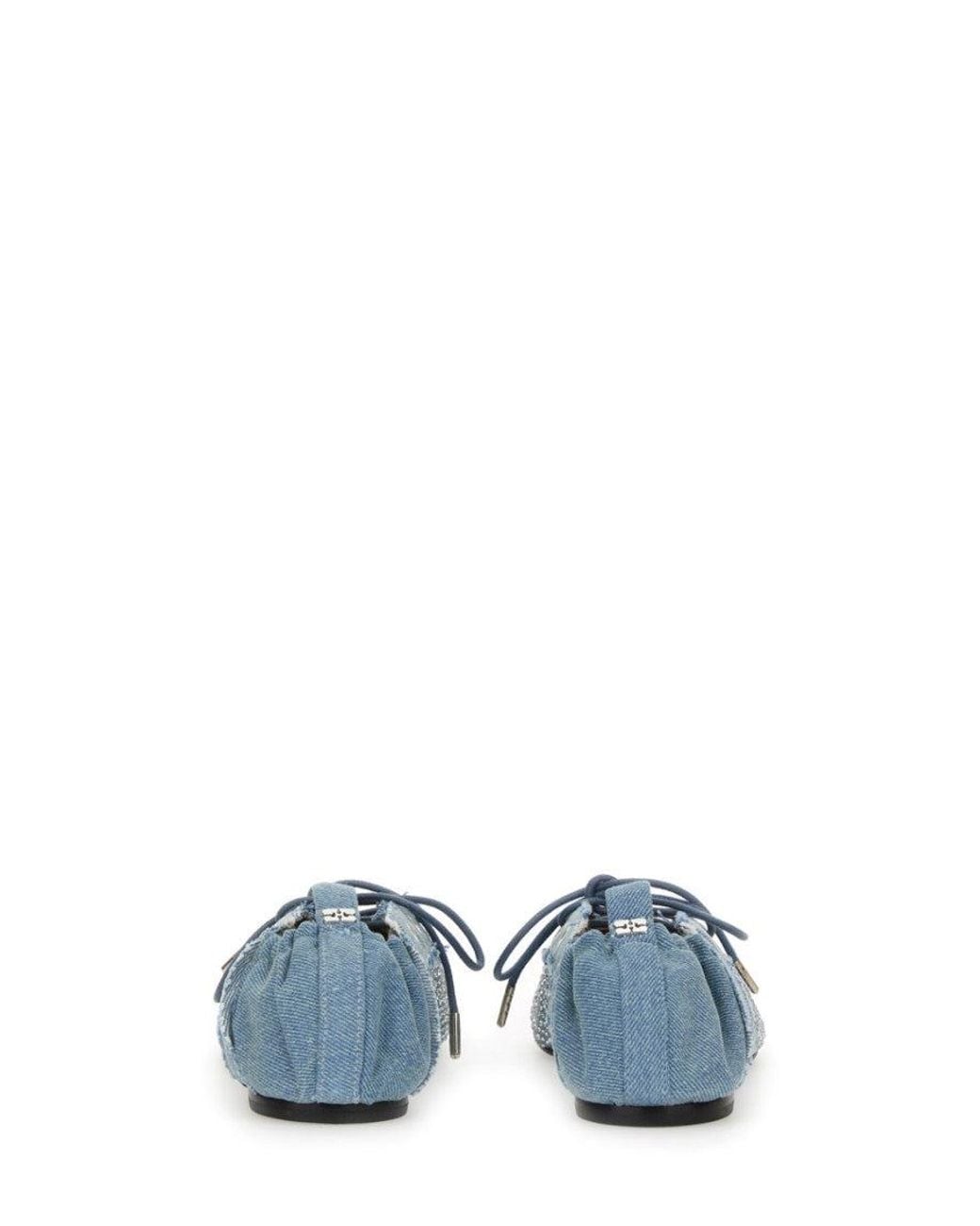 Ganni Blue Denim Lace Up Ballet Flats