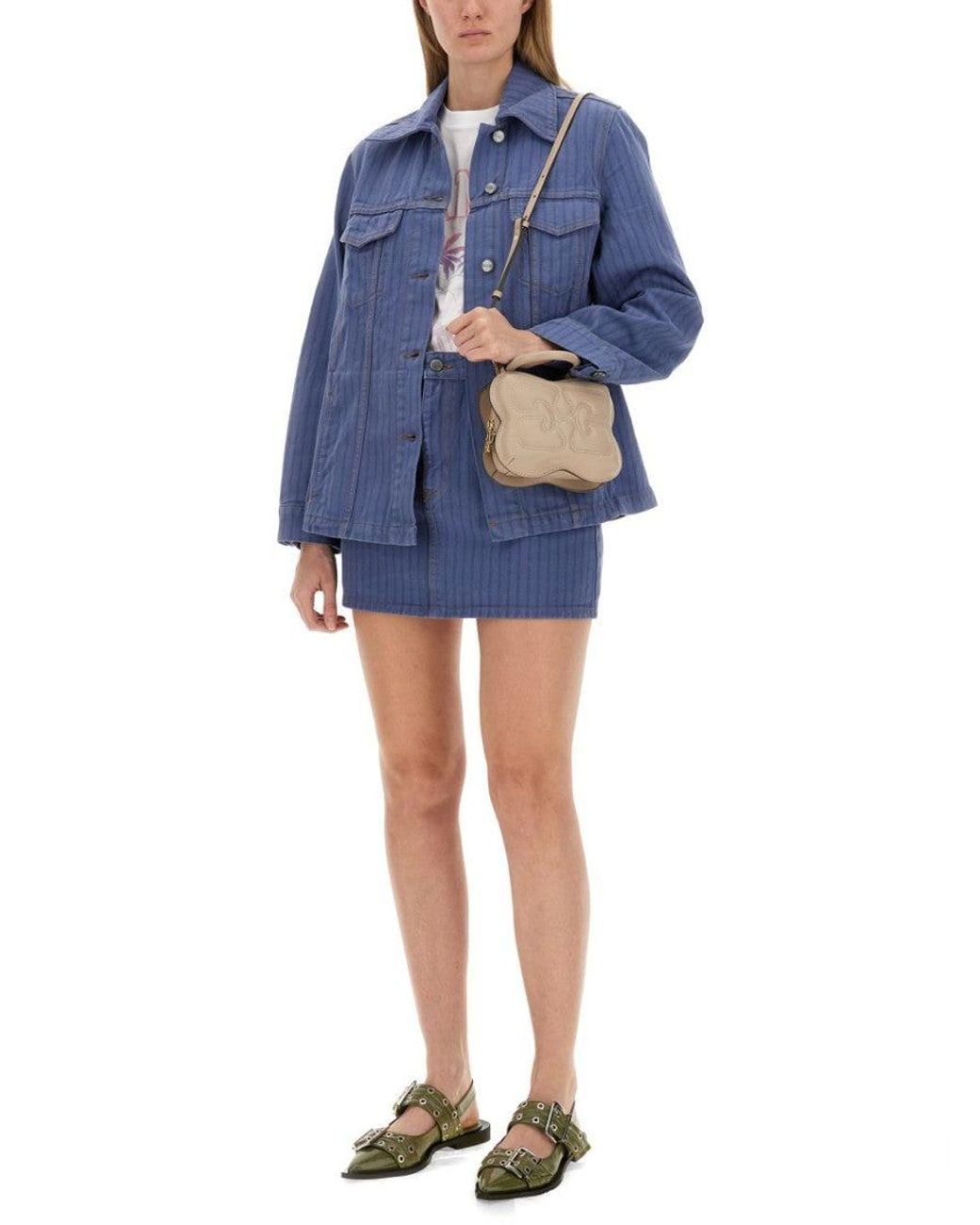 Ganni Blue Stripes Shirt Collar Jacket